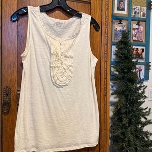 LOFT Cream Ruffle Front Tank Top